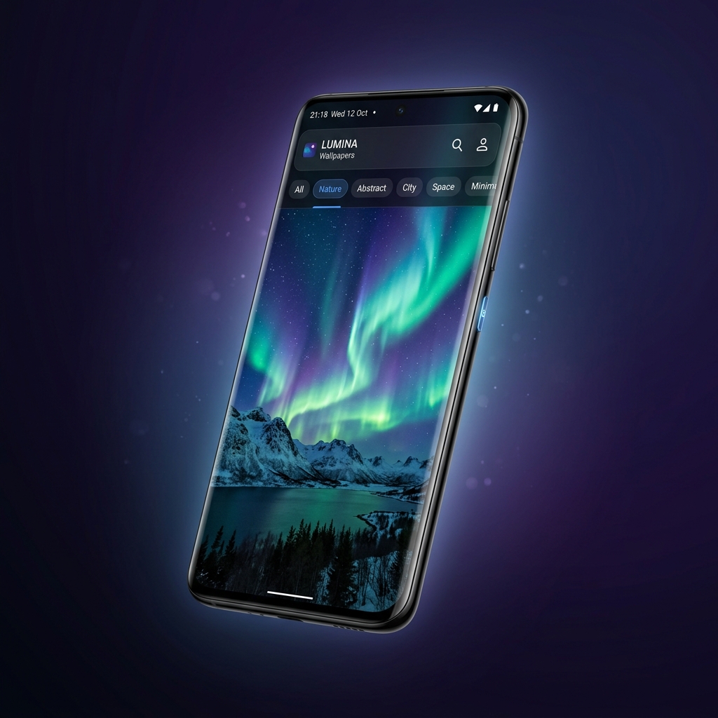 Wallpaper app running on Android phone showing aurora borealis